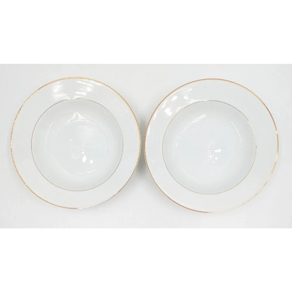 Four Crown Mayfair 381 Rim Soup Bowls Set of 2 Gold Trim Japan 8 1/2